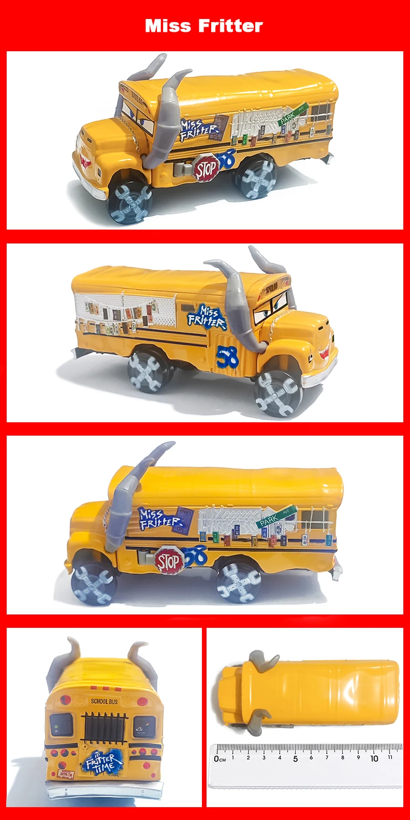Original Pixar Cars 3 Anime Figure School Bus Cartoon Model Cars 1:55 Metal Die Casting Alloy Cars Child Toys Birthday Gifts