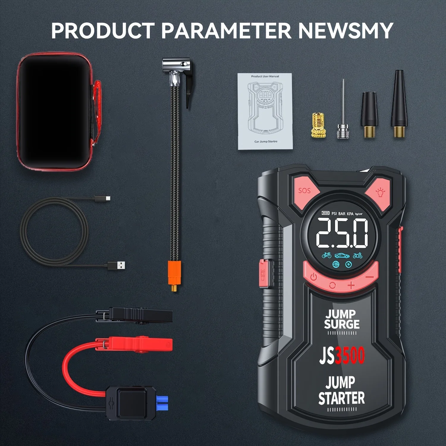 PAIVIROKU 5-in-1 Jump Starter with Air Pump 3000A Peak Starter Box 150PSI Battery Pack with Digital Tire Inflator Car Battery Jump Starter
