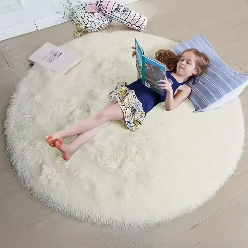 VIKAMA Tie-dye Plush Round Carpet Mat Fluffy Round Rugs For Girls Bedroom Soft Shaggy White Carpet Home Decor Kids' Room Mat