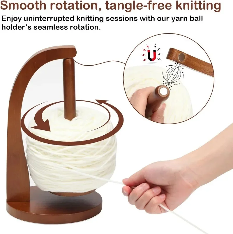 Wooden Yarn Holder Spinning Knitting Tools Crochet Yarn Holder Rotating Magnetic Thread Spool Wool Ball Winder Rotation Spinner
