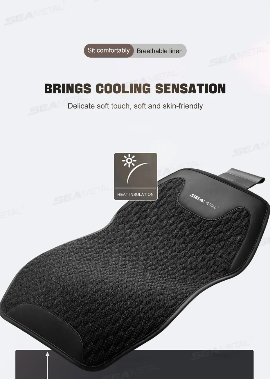 SEAMETAL Flax Car Seat Cover Front Rear Linen Fabric Cushion Breathable Auto Seat Mat Protector Universal For Most Truck SUV Van