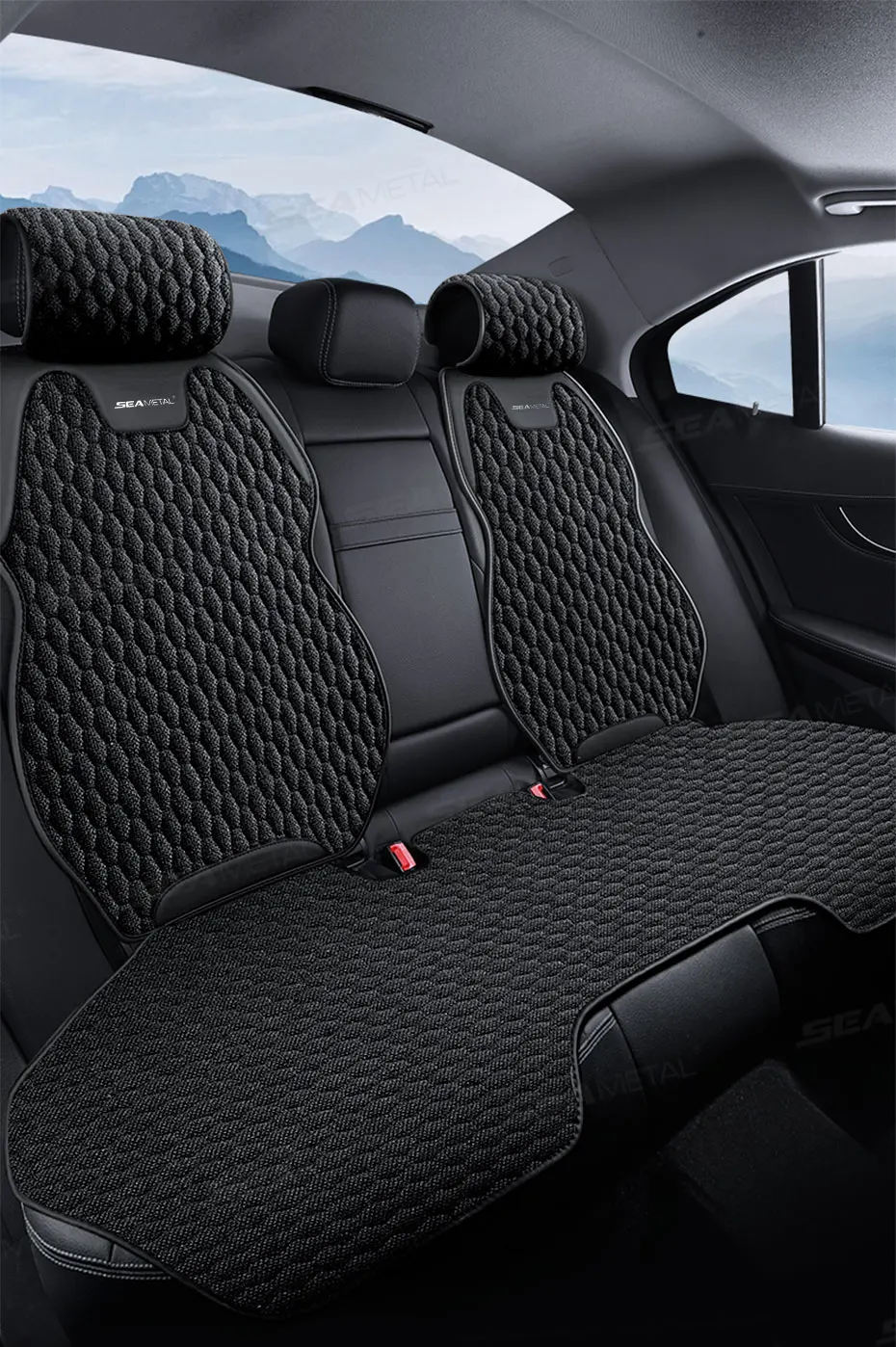 SEAMETAL Flax Car Seat Cover Front Rear Linen Fabric Cushion Breathable Auto Seat Mat Protector Universal For Most Truck SUV Van