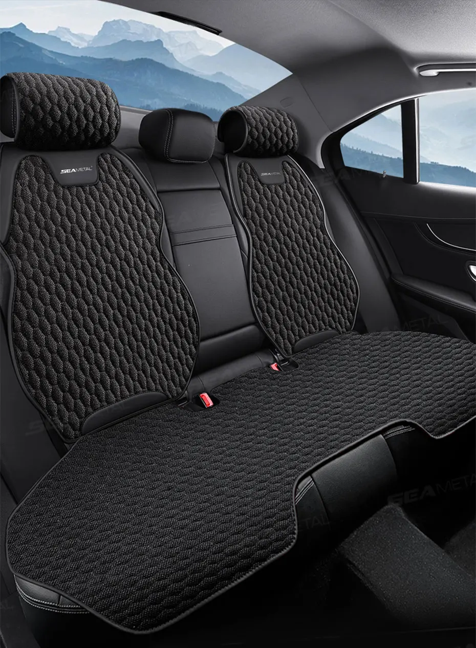 SEAMETAL Flax Car Seat Cover Front Rear Linen Fabric Cushion Breathable Auto Seat Mat Protector Universal For Most Truck SUV Van
