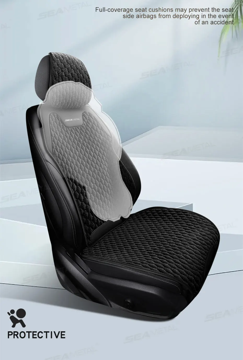 SEAMETAL Flax Car Seat Cover Front Rear Linen Fabric Cushion Breathable Auto Seat Mat Protector Universal For Most Truck SUV Van