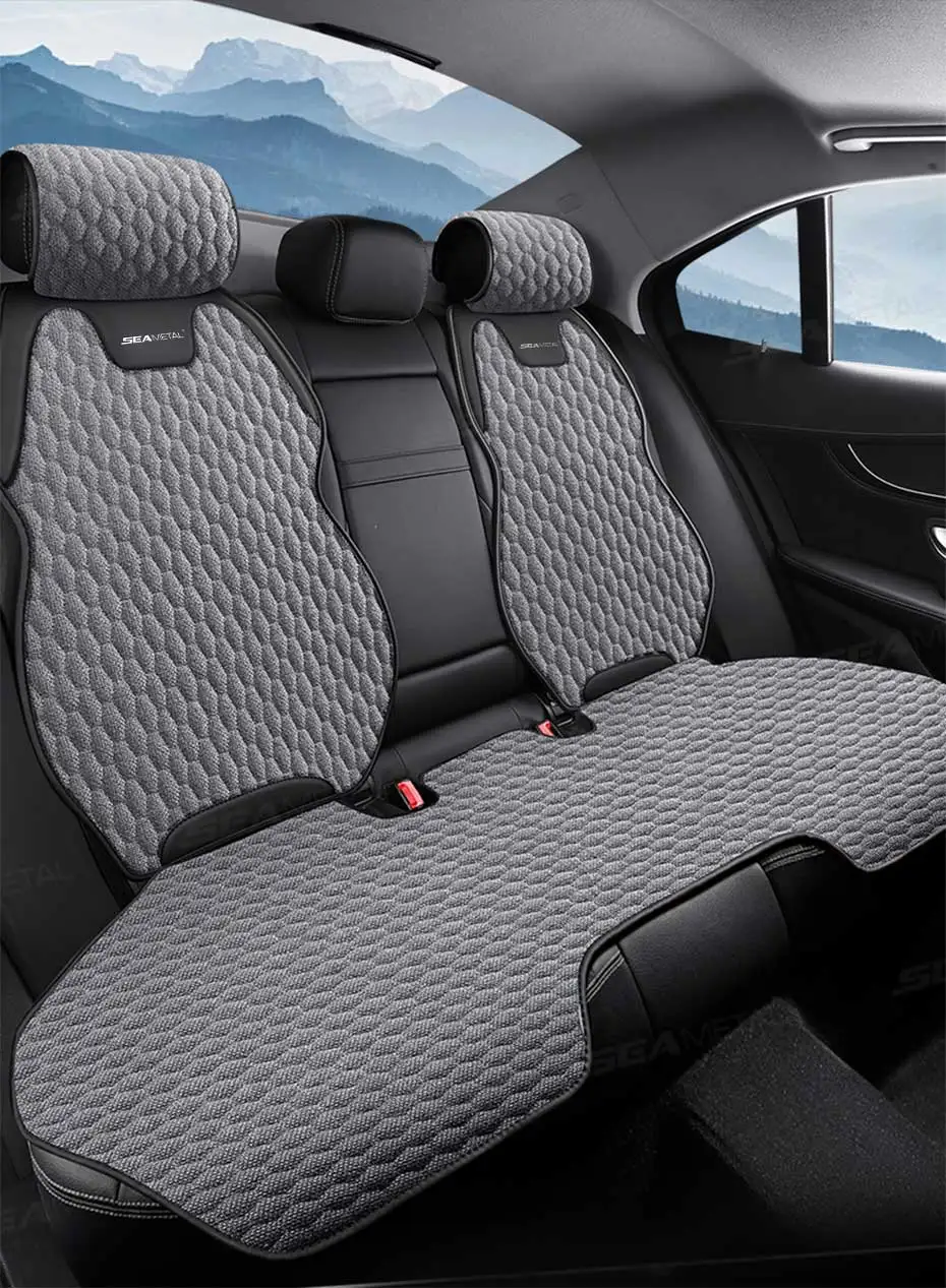 SEAMETAL Flax Car Seat Cover Front Rear Linen Fabric Cushion Breathable Auto Seat Mat Protector Universal For Most Truck SUV Van