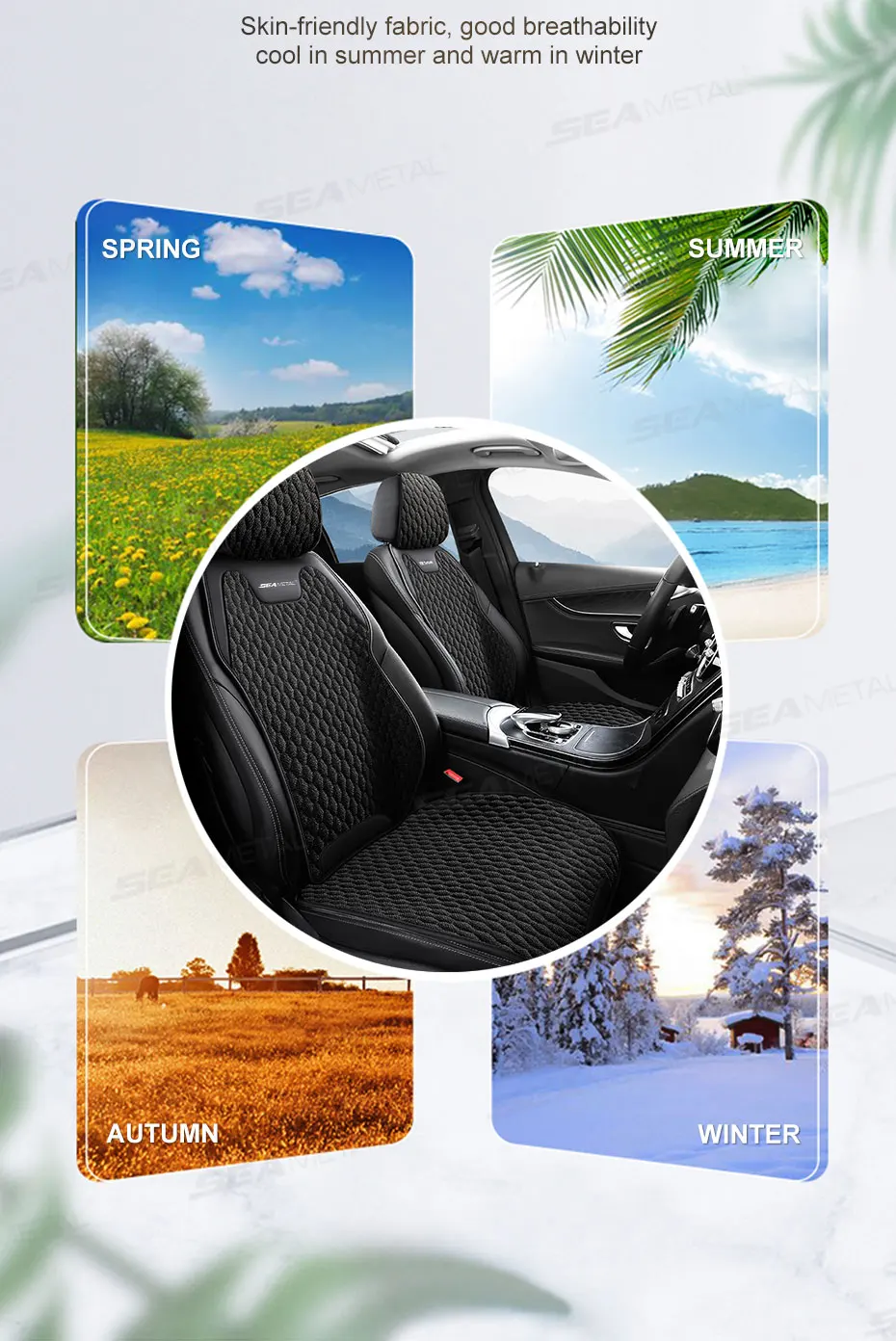 SEAMETAL Flax Car Seat Cover Front Rear Linen Fabric Cushion Breathable Auto Seat Mat Protector Universal For Most Truck SUV Van