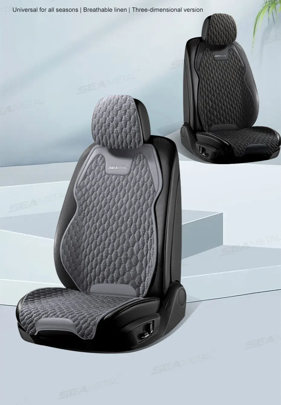 SEAMETAL Flax Car Seat Cover Front Rear Linen Fabric Cushion Breathable Auto Seat Mat Protector Universal For Most Truck SUV Van