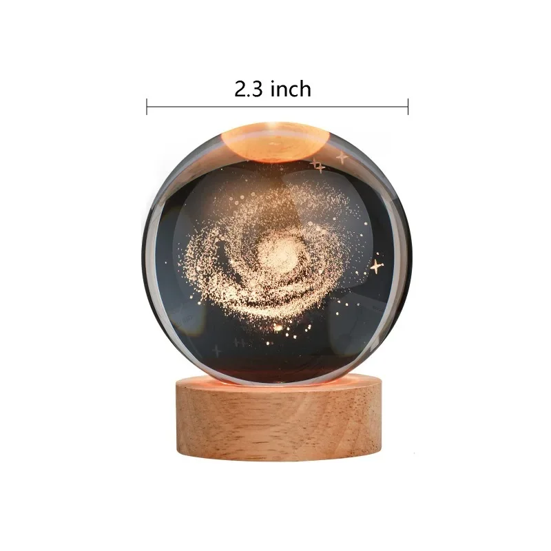 HPH Crystal Ball Night Light Moon Light Lamp Laser Engraved Crystal Ball Solar System Light Christmas Gift Glass Room Decoration