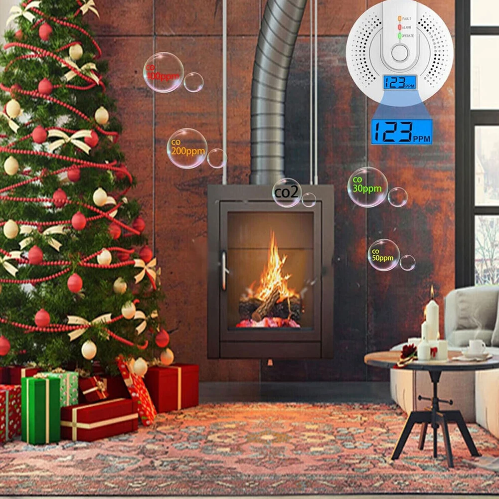 Carbon Monoxide Detector CO Gas Monitor Alarm Sound & Light Warning CO Sensor Detector with LED Digital Display for Home Office
