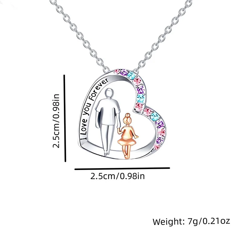 Cute I Love You Forever Dad And Daughter Necklace Colorful Crystal Heart Pendant Necklaces For Girls Jewelry
