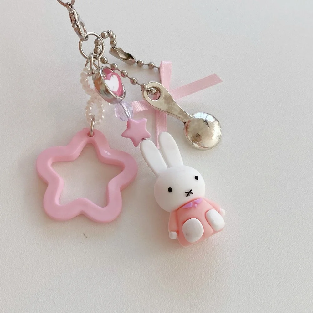 Cute Miffy Kawaii New Style Pendant Mini Cartoon Rabbit Keychain Backpack Schoolbag Handbag Mobile Phone Case Pendant Girl Gift