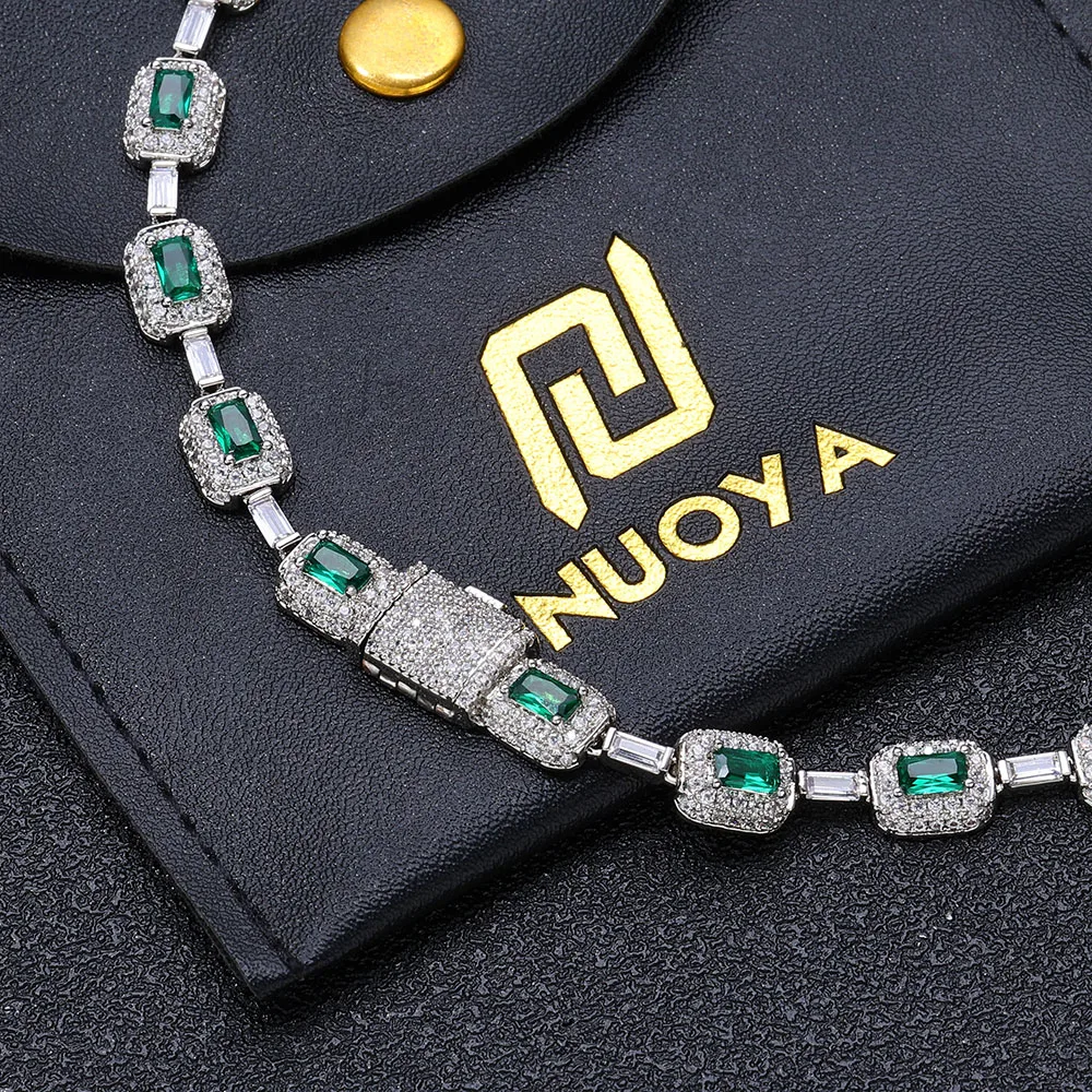 ESKEEM Fashion Jewelry Iced Emerald Cushion Cut Diamond Bracelet White Gold Inlaid Green Baguette Zircon Women's Bracelet ﻿