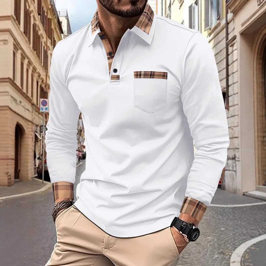 Men's T-shirt Classic Long Sleeves Polo Shirt Spring and Autumn Top Casual T-shirt Button Lapel Super Large S-3XL Casual Polo Sh