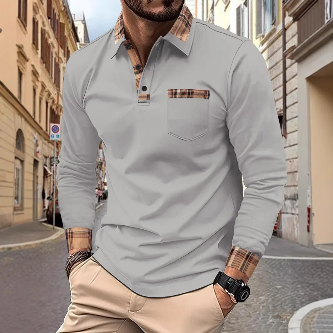 Men's T-shirt Classic Long Sleeves Polo Shirt Spring and Autumn Top Casual T-shirt Button Lapel Super Large S-3XL Casual Polo Sh
