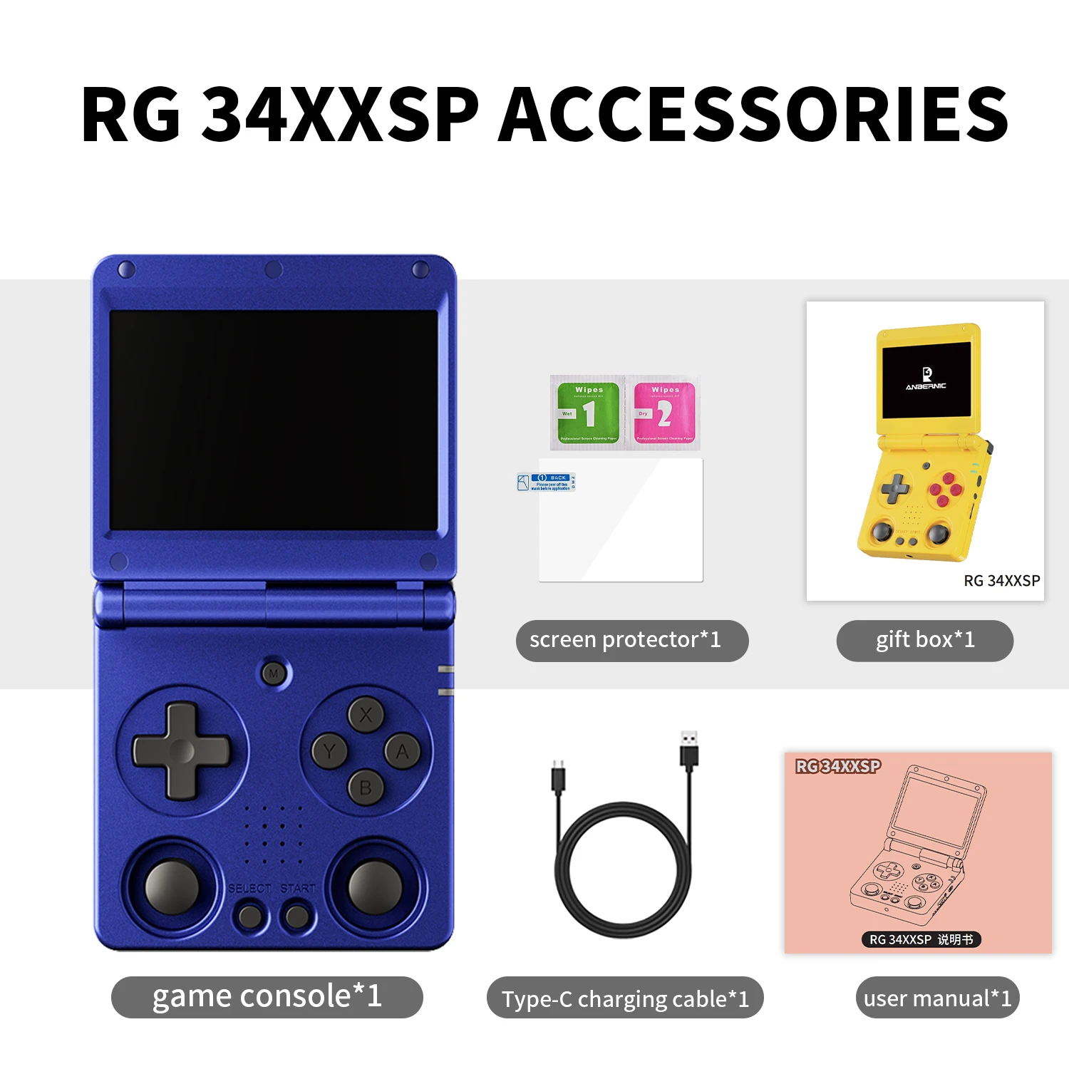Anbernic RG34XXSP Flip Retro Handheld Game Console 3.4'' IPS 720*480 Screen Linux 64-bit 3300mAh Portable Games Player Supports Wifi Bluetooth HDMI Connection to TV Streaming RG 34XXSP
