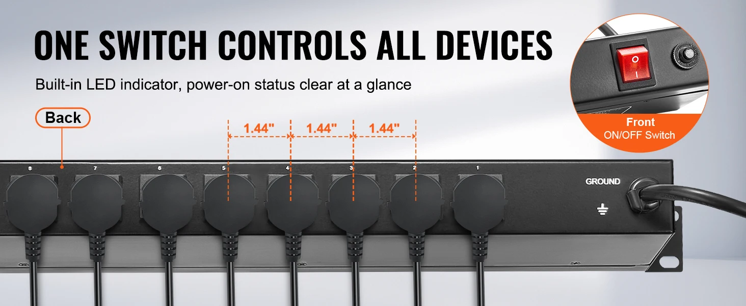 SucceBuy 1U PDU 8/10/12 Outlets 110-125V/15A Rack Mount Power Strip Fits Standard 19 Server Racks Ideal for Home and Office