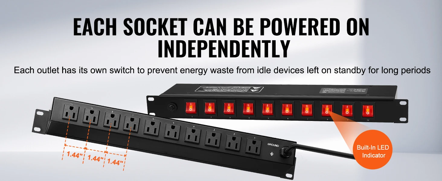 SucceBuy 1U PDU 8/10/12 Outlets 110-125V/15A Rack Mount Power Strip Fits Standard 19 Server Racks Ideal for Home and Office