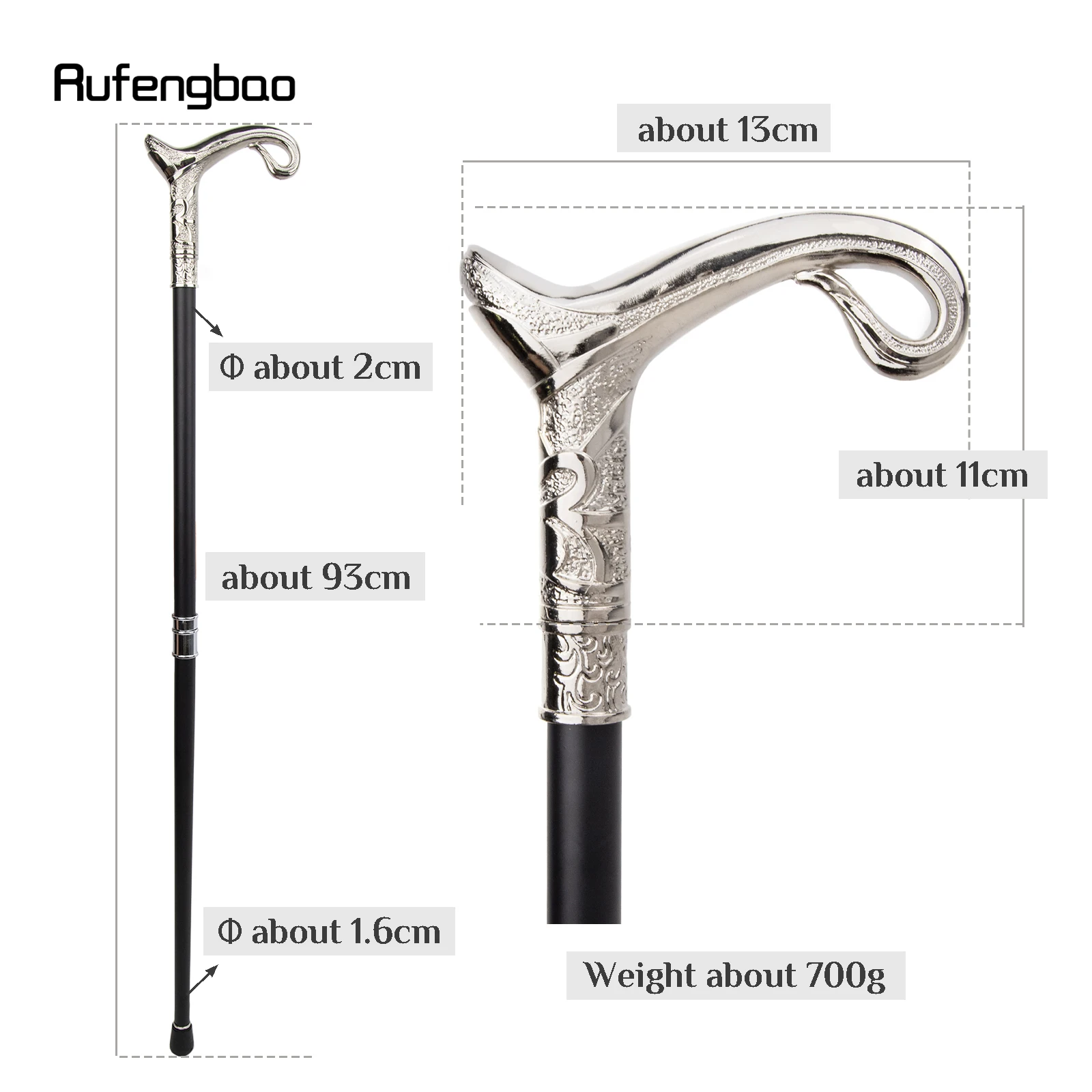 White Luxury Curve Line Type Walking Cane Fashion Decorative Walking Stick Gentleman Elegant Cosplay Cane Knob Crosier 93cm