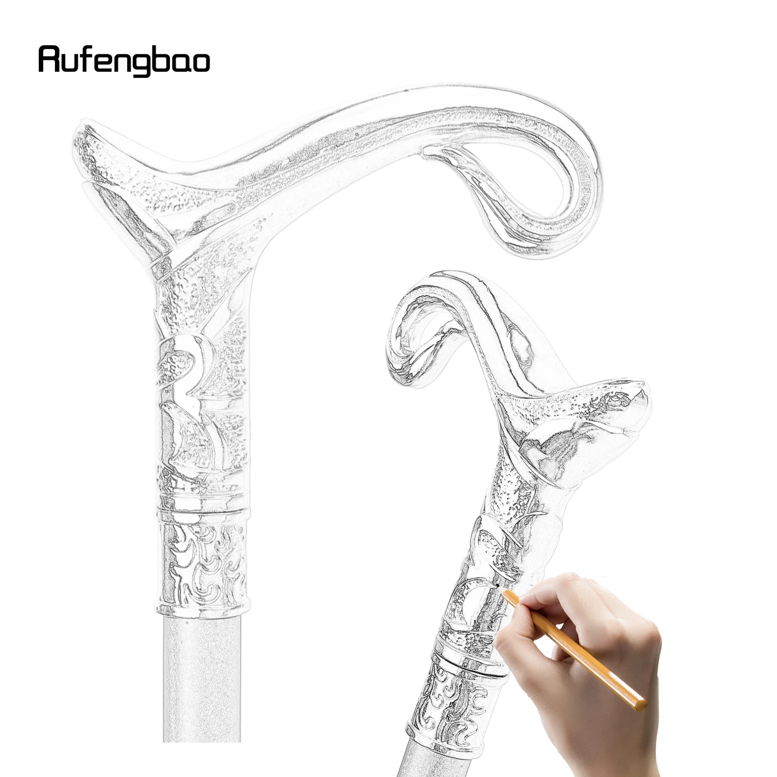 White Luxury Curve Line Type Walking Cane Fashion Decorative Walking Stick Gentleman Elegant Cosplay Cane Knob Crosier 93cm