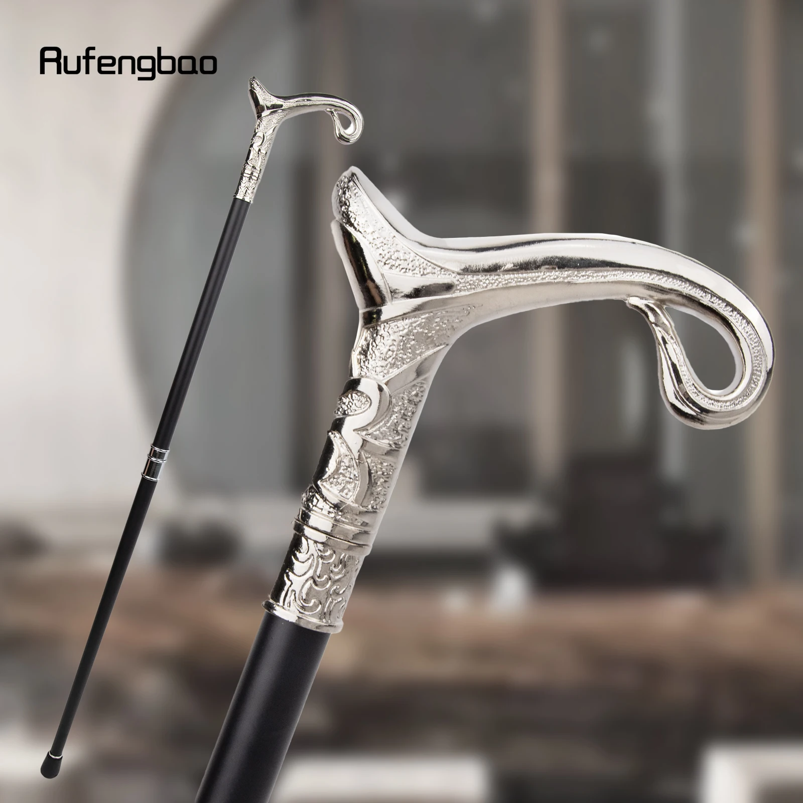 White Luxury Curve Line Type Walking Cane Fashion Decorative Walking Stick Gentleman Elegant Cosplay Cane Knob Crosier 93cm