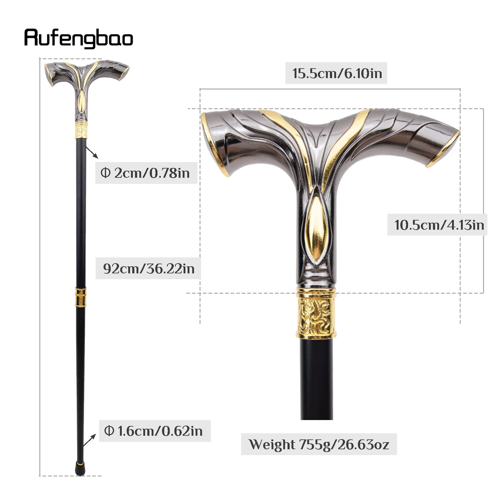 Golden Black Flowing Lines Luxury Fashion Cosplay Walking Stick Party Decorative Cane Elegant Crosier Knob Walking Stick 92cm