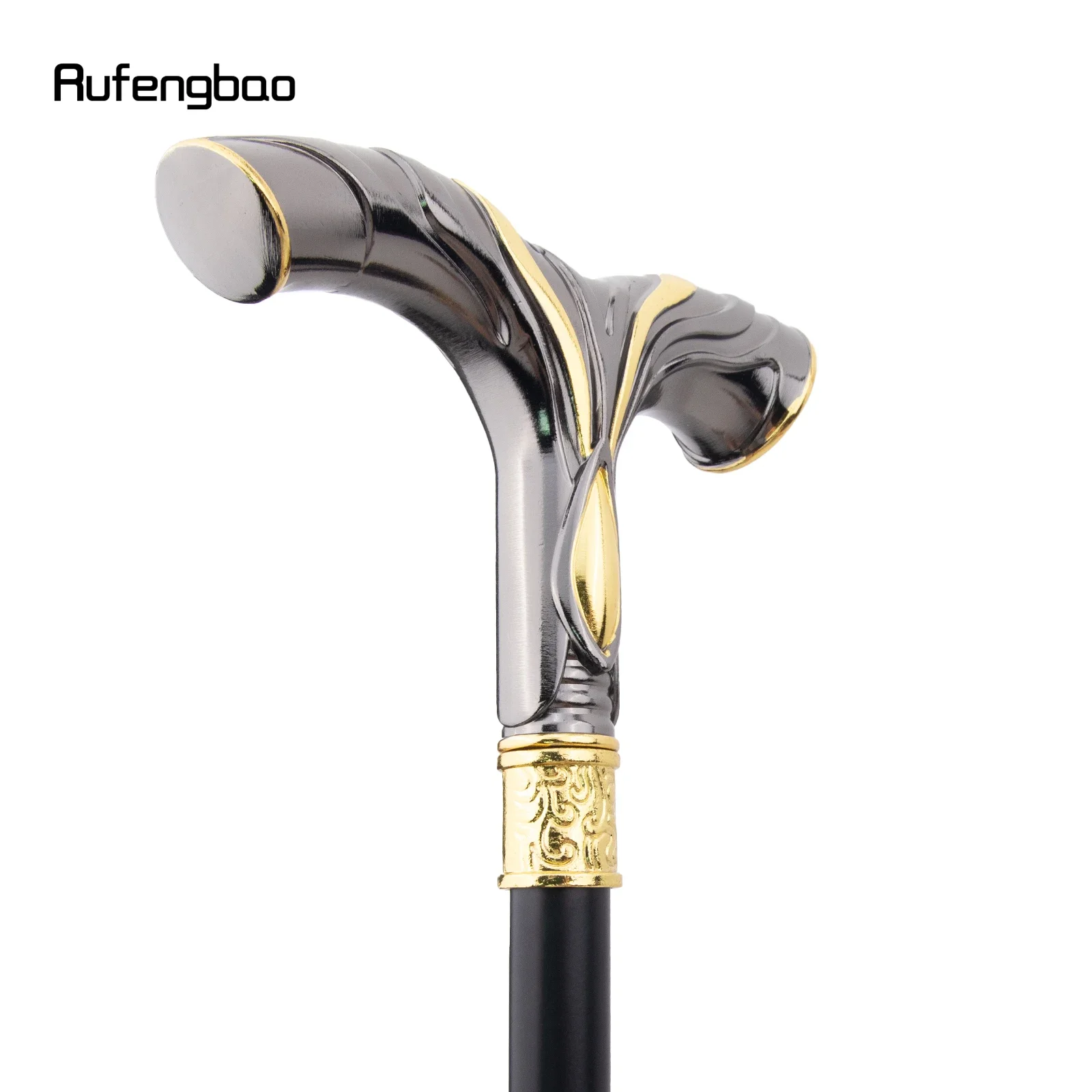 Golden Black Flowing Lines Luxury Fashion Cosplay Walking Stick Party Decorative Cane Elegant Crosier Knob Walking Stick 92cm