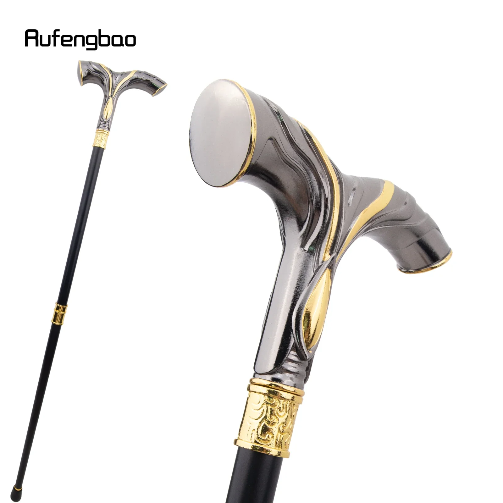 Golden Black Flowing Lines Luxury Fashion Cosplay Walking Stick Party Decorative Cane Elegant Crosier Knob Walking Stick 92cm