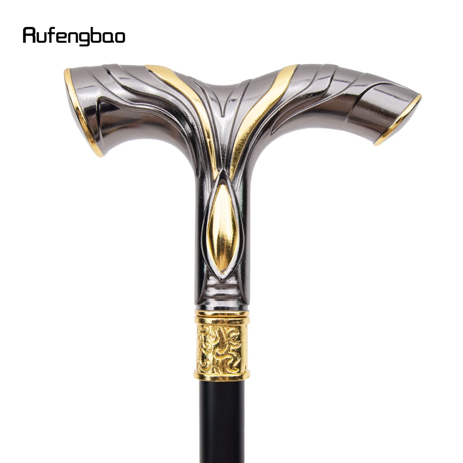 Golden Black Flowing Lines Luxury Fashion Cosplay Walking Stick Party Decorative Cane Elegant Crosier Knob Walking Stick 92cm