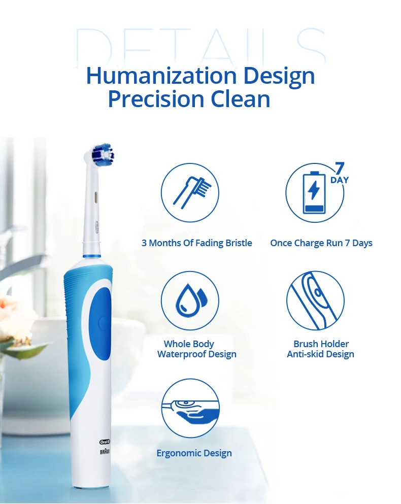 Oral B Electric Toothbrush Rotation Cleaning Oral 3D White Tooth Adult Vitality Tooth Brush Inductive Charging + Gift Brush Head