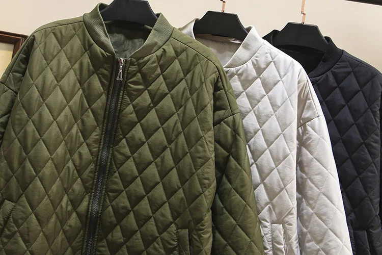 Women's Cotton Padded Parkas, Long Sleeve, Anti-Static Zipper, Wadded Jacket, Argyle Coat, Plus Size Clothing, Autumn, Winter