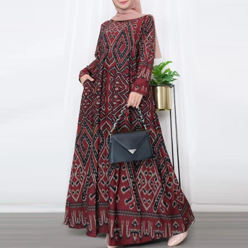 ZANZEA Women Vintage Floral Printed Sundress Spring Long Sleeve Muslim Abaya Maxi Long Dress Turkey Hijab Vestido Robe Femme