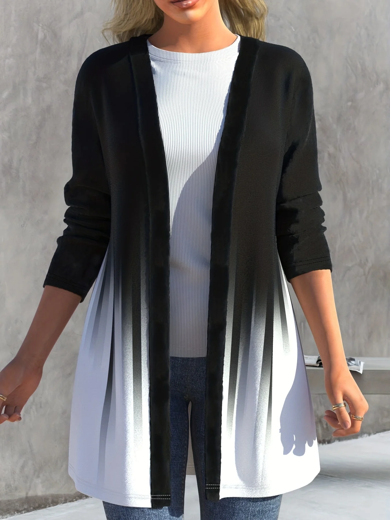 Women's Plus Size Colorblock Ombre Print Open Front Cardigan - Stylish and Comfortable For All Season
