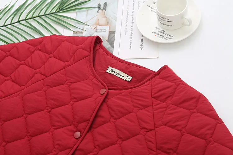 Simple Raglan Sleeve Thin Parkas Women Autumn Winter Plus Size Casual Clothing Argyle Padded Coat Thermal Quilted Jacket