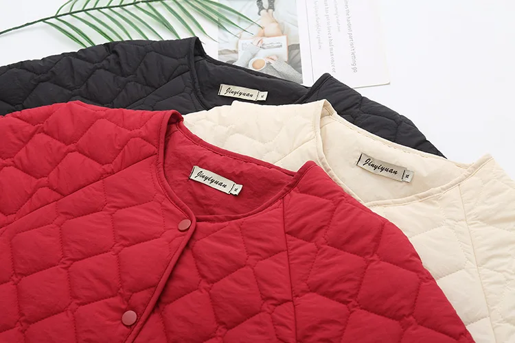 Simple Raglan Sleeve Thin Parkas Women Autumn Winter Plus Size Casual Clothing Argyle Padded Coat Thermal Quilted Jacket