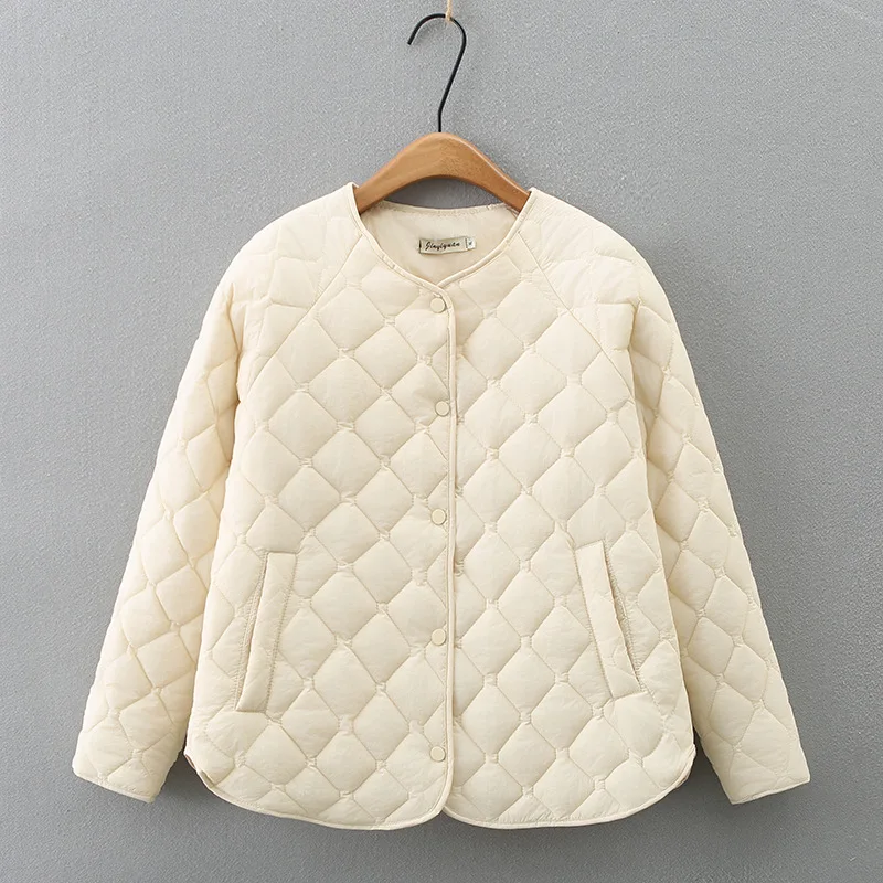 Simple Raglan Sleeve Thin Parkas Women Autumn Winter Plus Size Casual Clothing Argyle Padded Coat Thermal Quilted Jacket