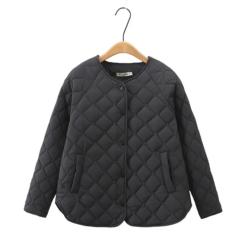 Simple Raglan Sleeve Thin Parkas Women Autumn Winter Plus Size Casual Clothing Argyle Padded Coat Thermal Quilted Jacket