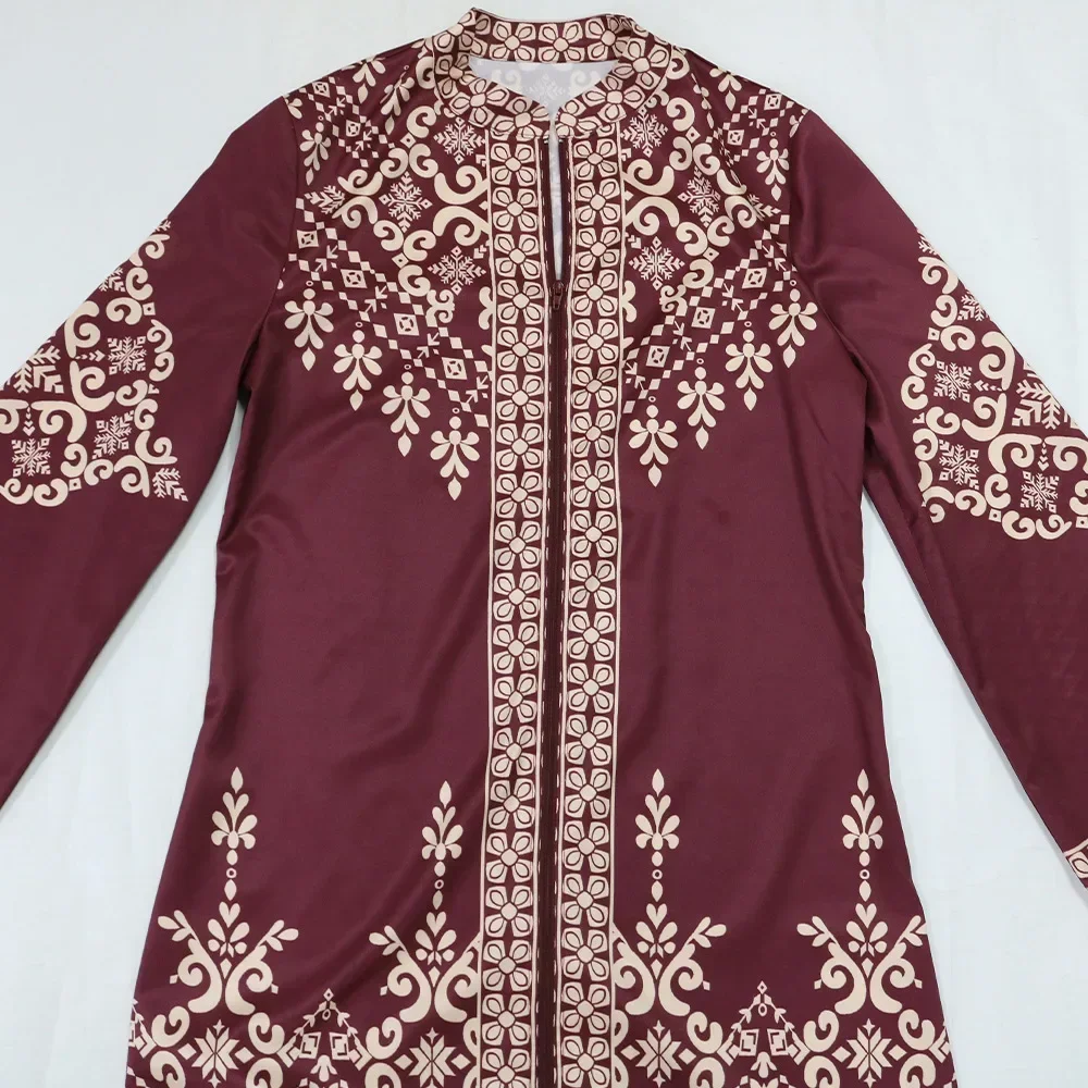 Ramdan Eid Print Jalabiya Muslim Women Zipper Long Dress Robe Dubai Abaya Outfits Kaftan Ethnic Islam Clothing Caftan Dresses