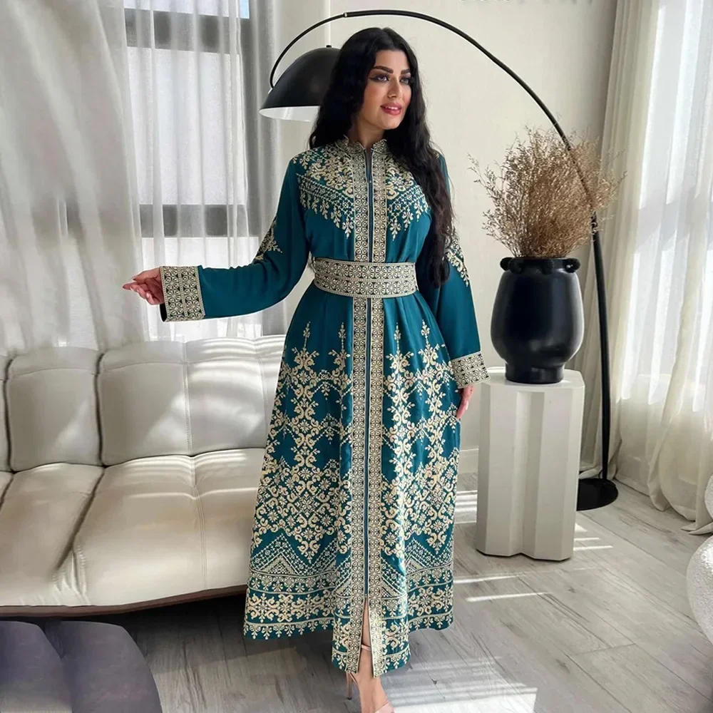 Ramdan Eid Print Jalabiya Muslim Women Zipper Long Dress Robe Dubai Abaya Outfits Kaftan Ethnic Islam Clothing Caftan Dresses