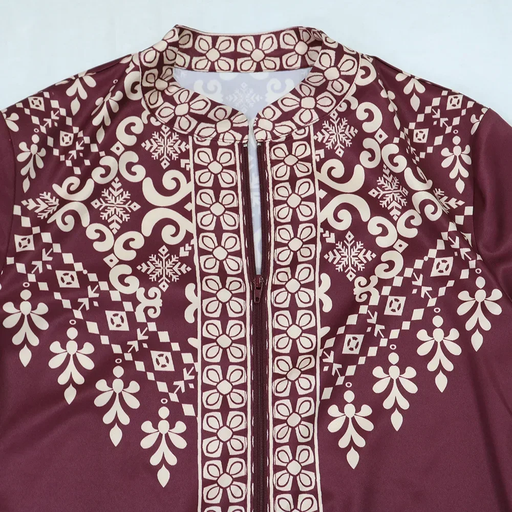 Ramdan Eid Print Jalabiya Muslim Women Zipper Long Dress Robe Dubai Abaya Outfits Kaftan Ethnic Islam Clothing Caftan Dresses
