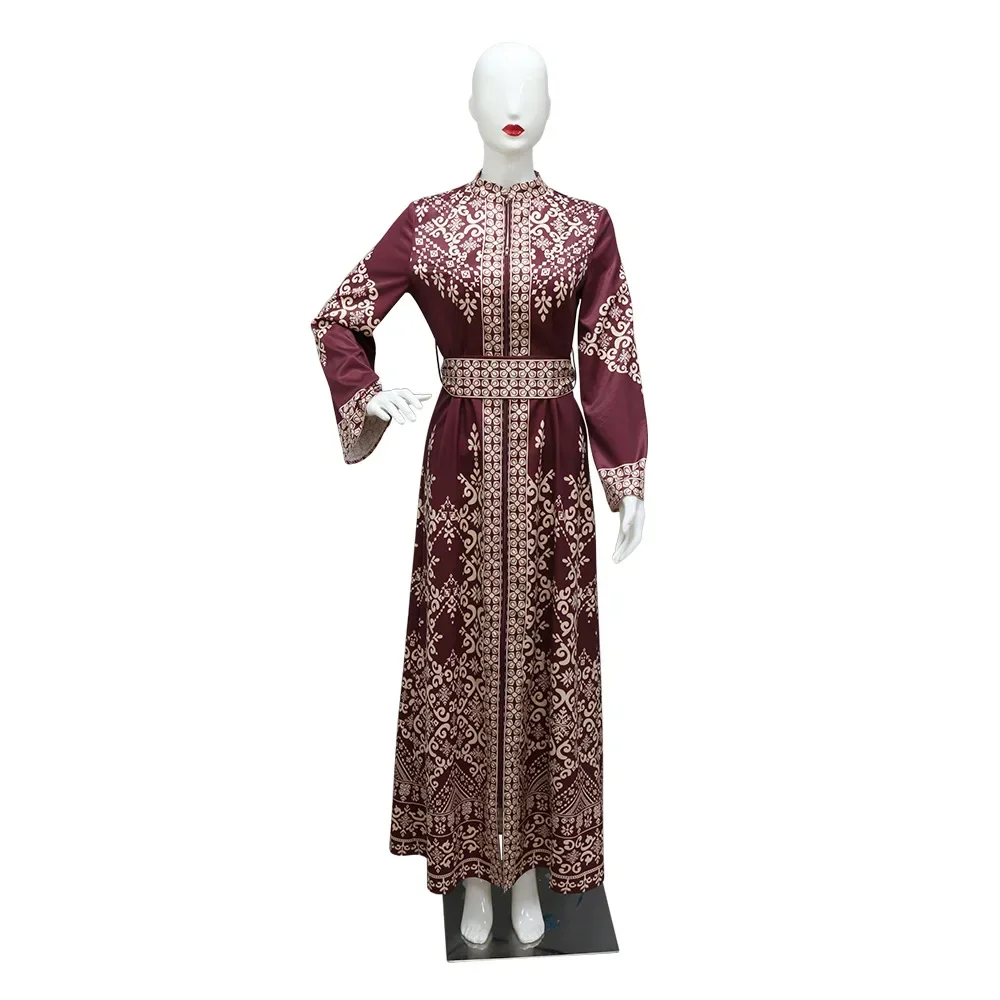 Ramdan Eid Print Jalabiya Muslim Women Zipper Long Dress Robe Dubai Abaya Outfits Kaftan Ethnic Islam Clothing Caftan Dresses