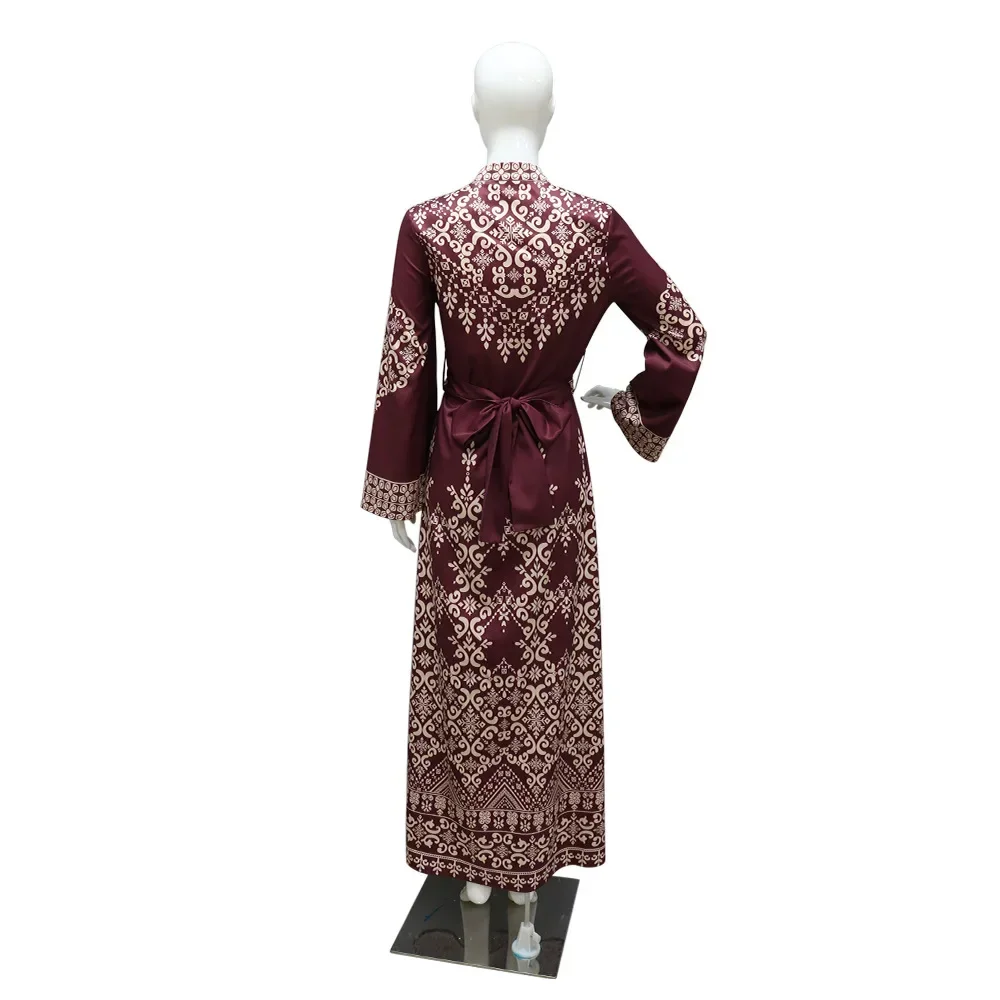 Ramdan Eid Print Jalabiya Muslim Women Zipper Long Dress Robe Dubai Abaya Outfits Kaftan Ethnic Islam Clothing Caftan Dresses