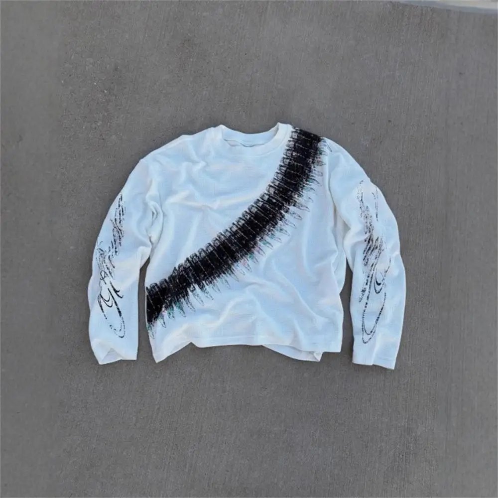 New Y2K Bullet Letter Print American Retro Long-Sleeved T-Shirt, Street Style Casual Loose Top for Men and Women