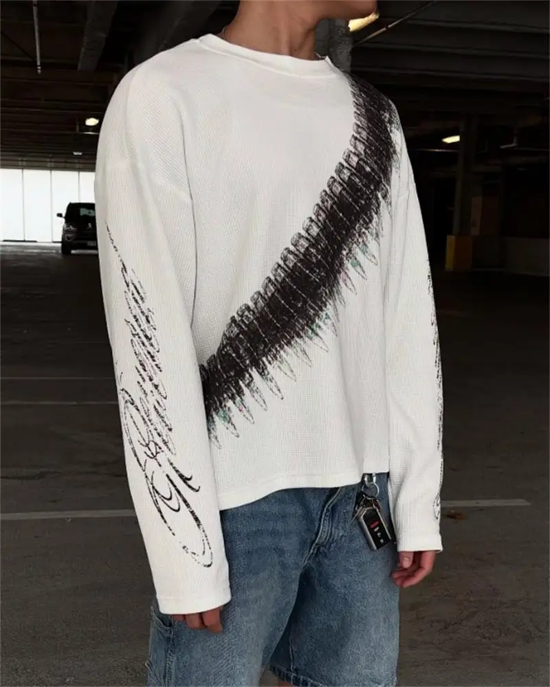 New Y2K Bullet Letter Print American Retro Long-Sleeved T-Shirt, Street Style Casual Loose Top for Men and Women