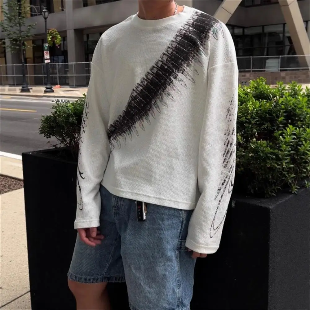 New Y2K Bullet Letter Print American Retro Long-Sleeved T-Shirt, Street Style Casual Loose Top for Men and Women