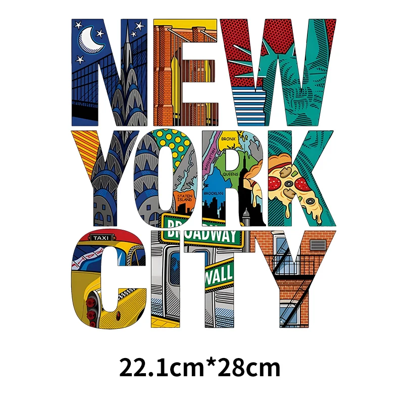New York Letters DTF Heat Transfer vinyl clothing printed patch DIY men's and women's hoodie T-shirts decorated with stripes