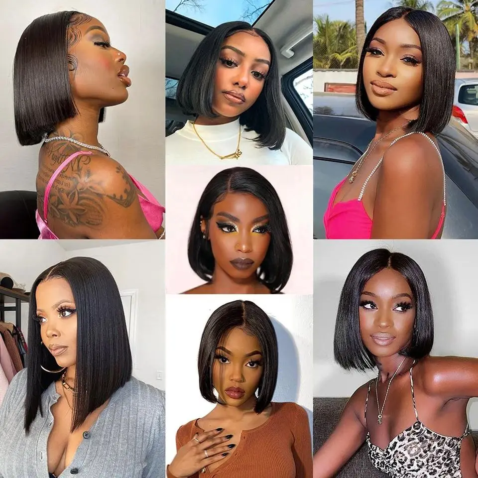 Short Straight Bob Wig Human Hair Wig 13x4 Hd Lace Front Wig 4x4 Closure Wig 230% Density Cheap Wig Natural Black 12 14 16 inch