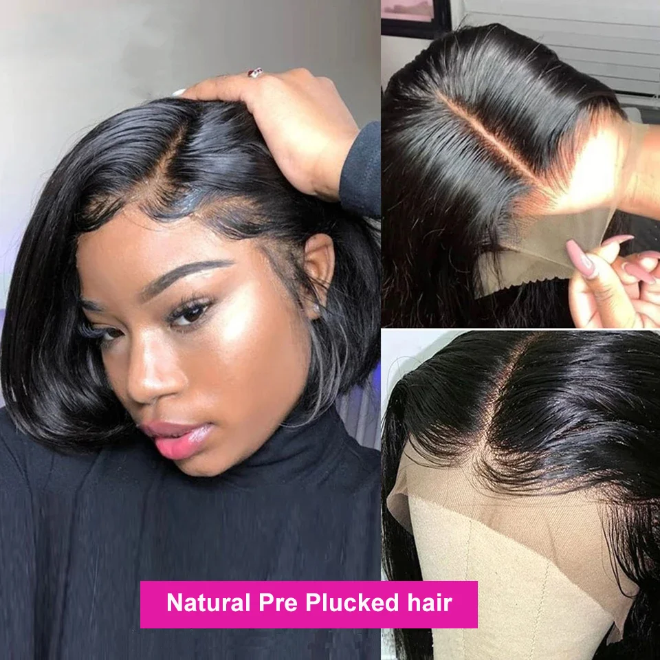 Short Straight Bob Wig Human Hair Wig 13x4 Hd Lace Front Wig 4x4 Closure Wig 230% Density Cheap Wig Natural Black 12 14 16 inch
