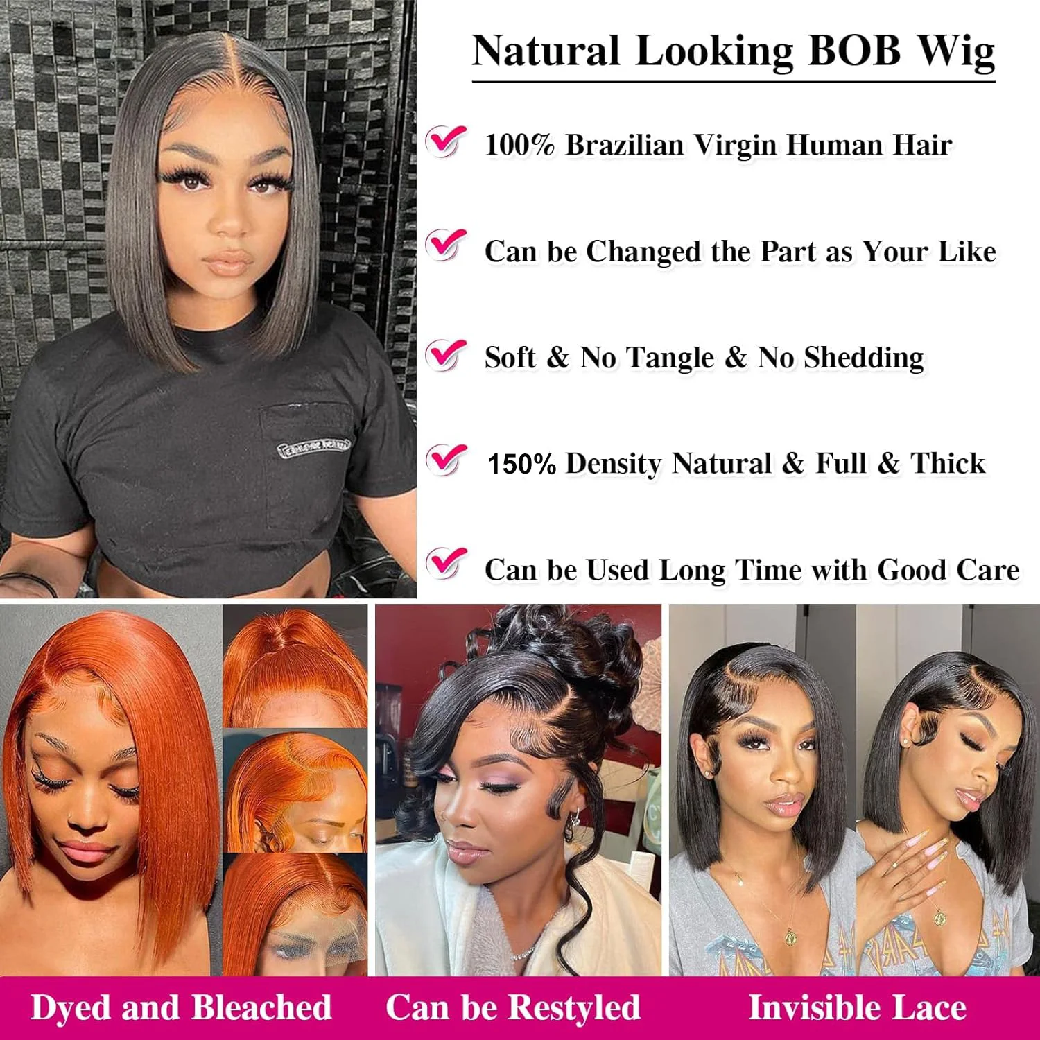Short Straight Bob Wig Human Hair Wig 13x4 Hd Lace Front Wig 4x4 Closure Wig 230% Density Cheap Wig Natural Black 12 14 16 inch