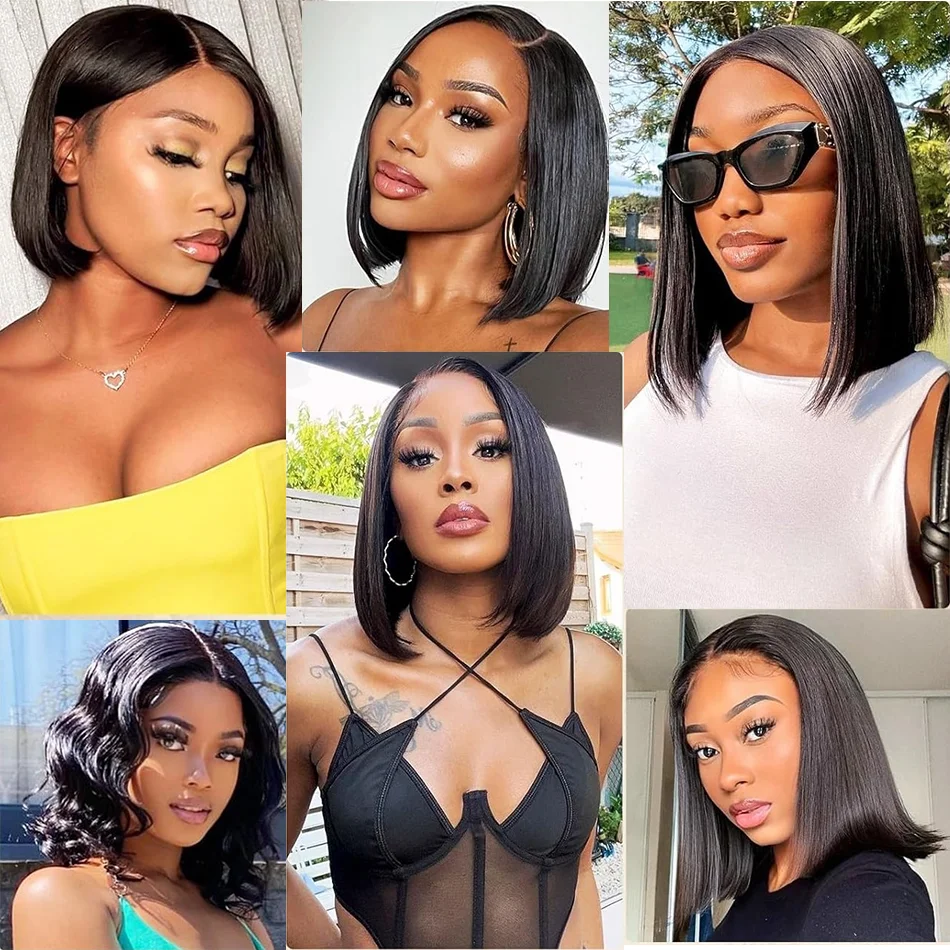 Short Straight Bob Wig Human Hair Wig 13x4 Hd Lace Front Wig 4x4 Closure Wig 230% Density Cheap Wig Natural Black 12 14 16 inch
