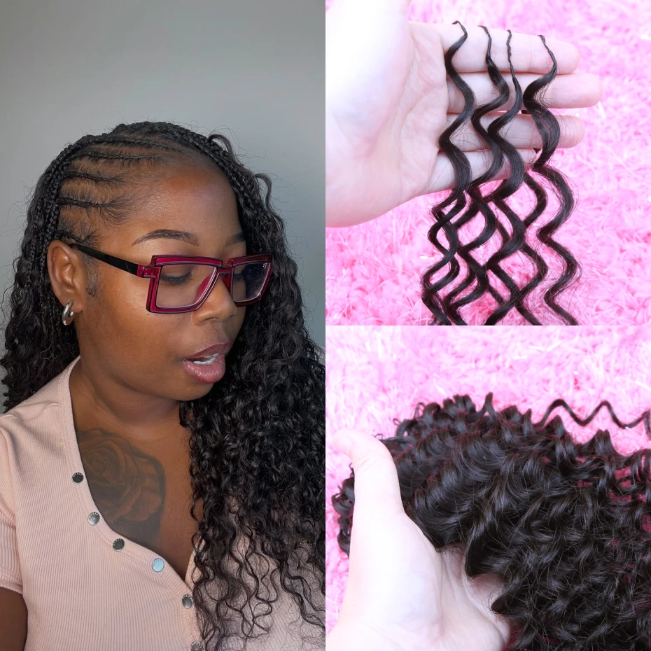 Miracle Knots Deep Curly Feather Crochet 100% Human Hair Invisible Knots Pre Looped Feathered Crochet Human Hair Pre Braided 1B Natural Colored Boho Braids Deep Wave Hair Weave Bundles Remy Human Hair Extensions Free Shipping